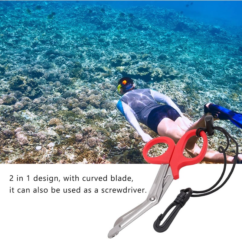 equlup Dive Shears, Stainless Steel Safety Scuba Diving Scissors Dual Serrated Blades Safety Sea Snips with Lanyard and Buckle for Diving Swimming Exploration - Image 4